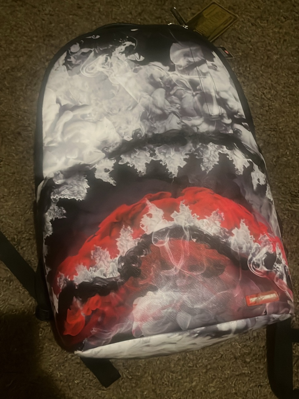 Spray Ground Backpack Smoke Marble Print Backpack in Black, White & Red